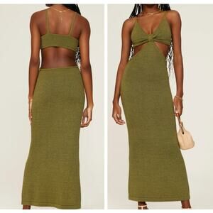 Cult Gaia Serita Maxi Dress XS Womens Olive Green Knit Cutout Beach Resort Party
